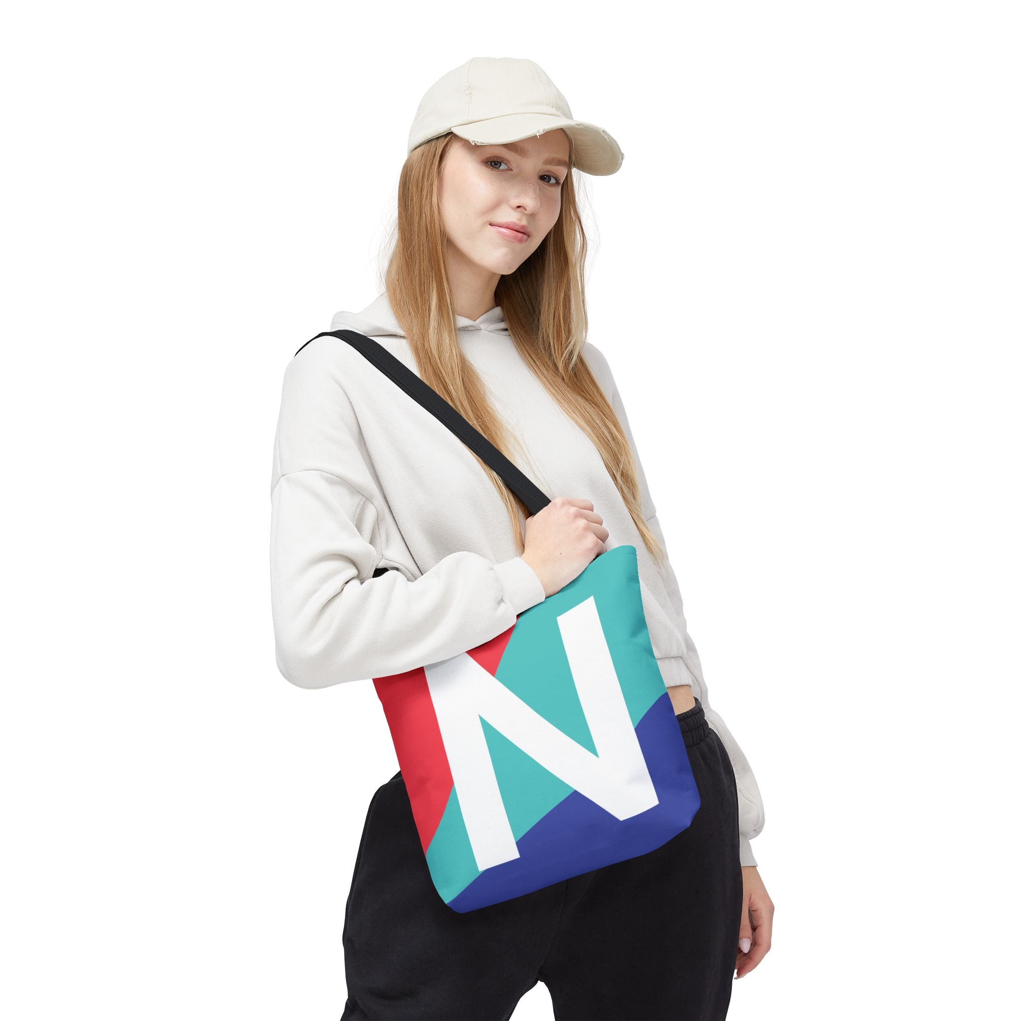 Monogram 'N' Colorblock Tote Bag — Personalized Initial N Shoulder Tote
