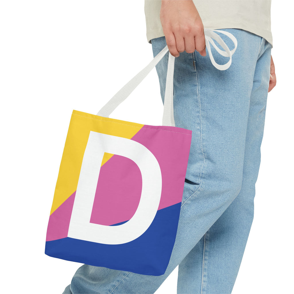 Monogram 'D' Colorblock Tote Bag — Personalized Initial D Shoulder Tote