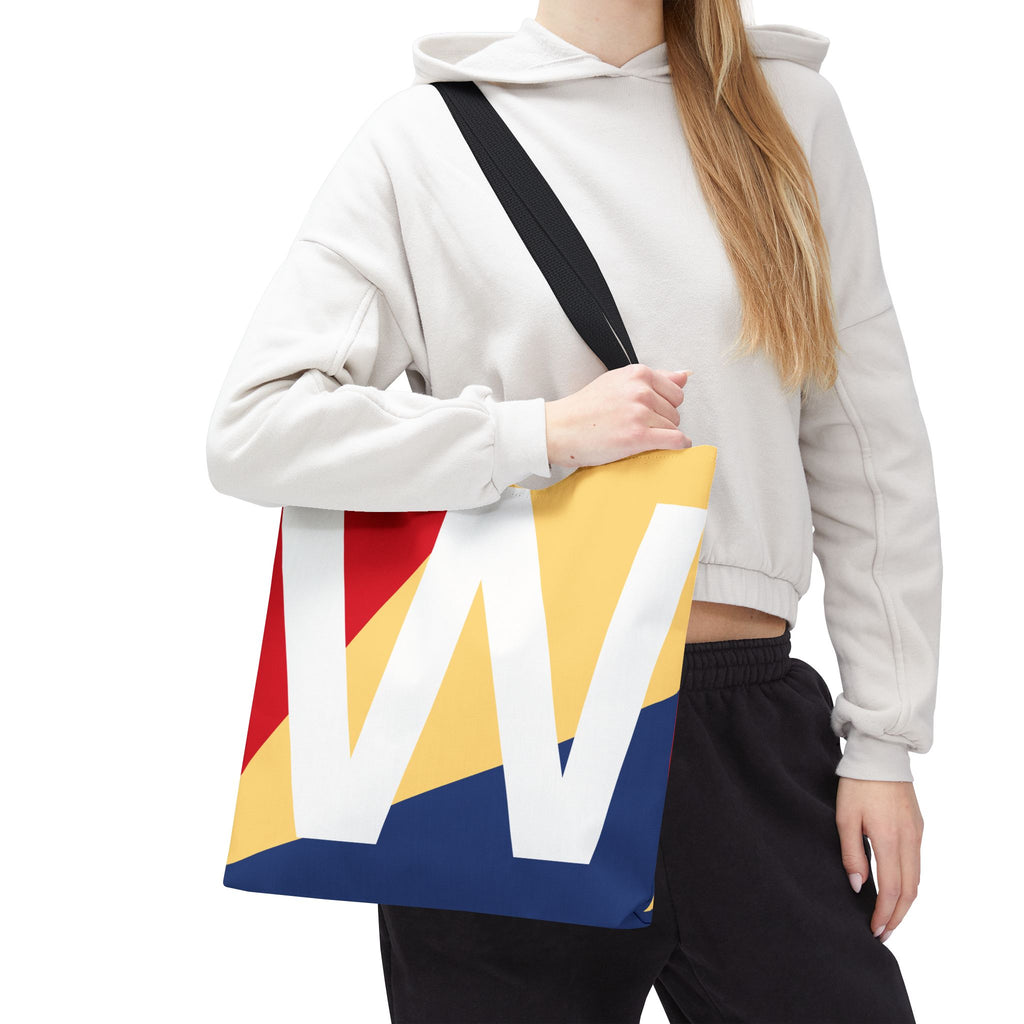 Monogram 'W' Colorblock Tote Bag — Personalized Initial W Shoulder Tote