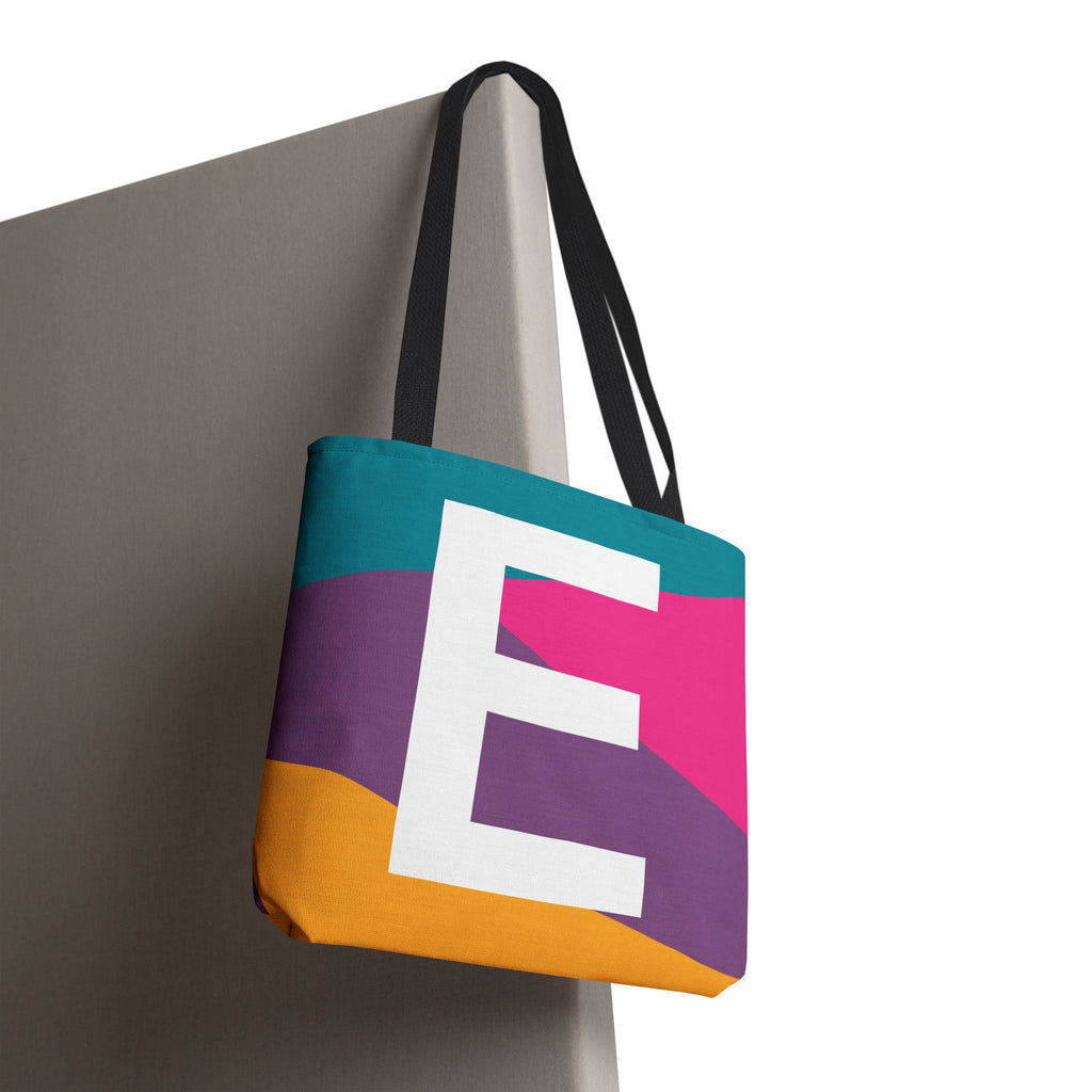 Monogram 'E' Colorblock Tote Bag — Personalized Initial E Shoulder Tote