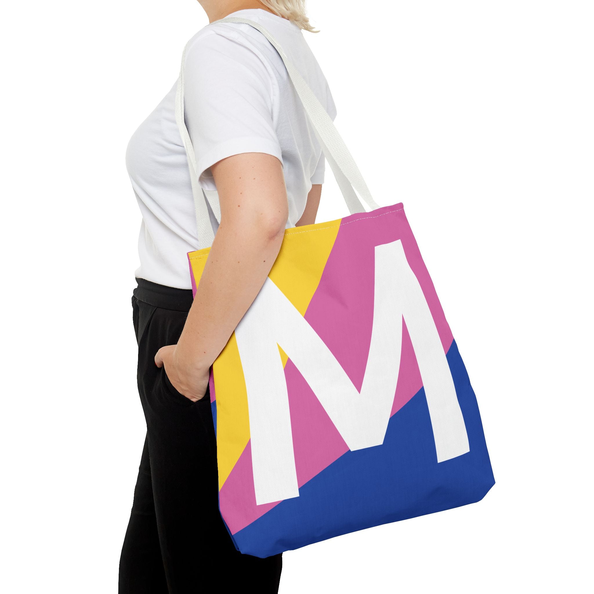 Monogram 'M' Colorblock Tote Bag — Personalized Initial M Shoulder Tote