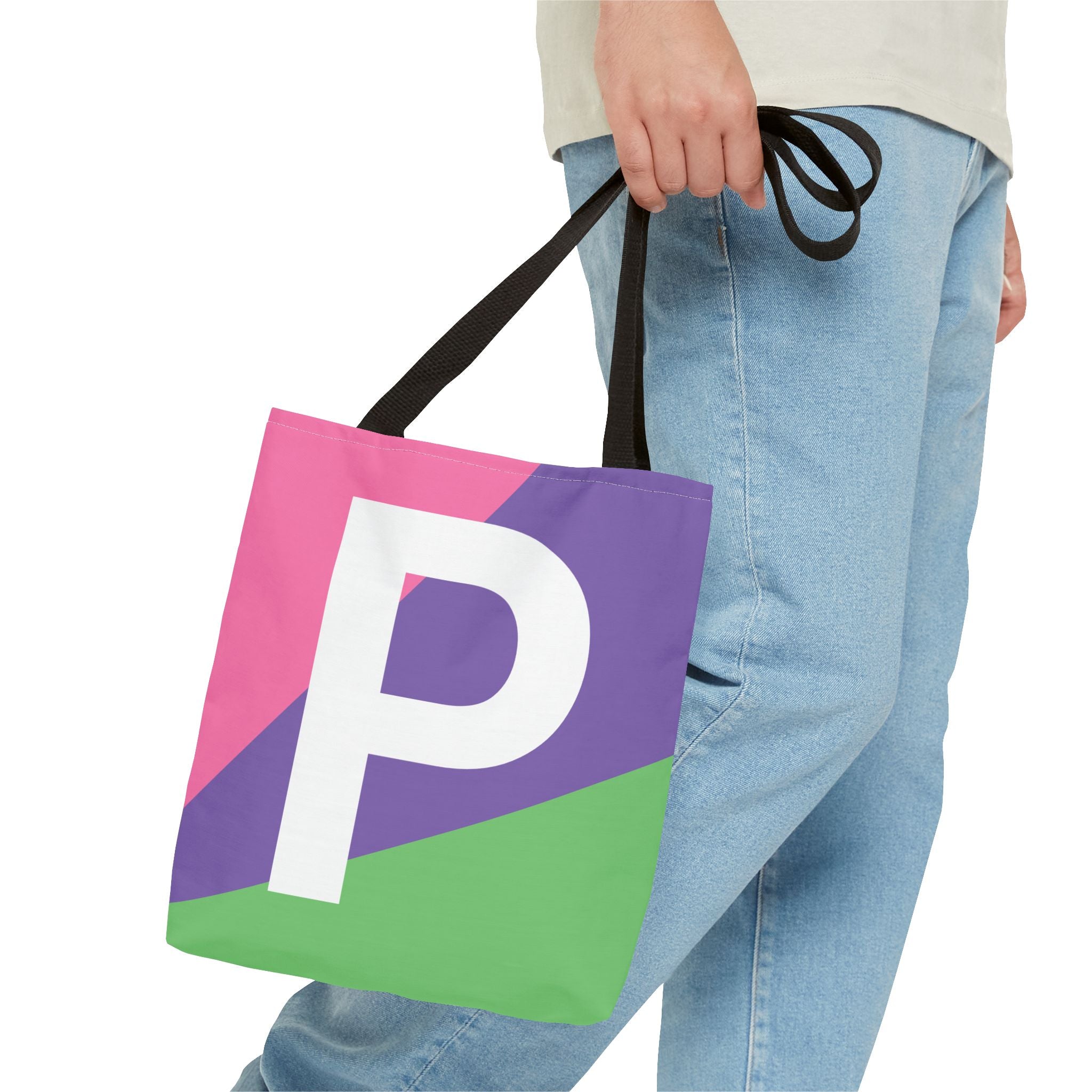 Monogram 'P' Colorblock Tote Bag — Personalized Initial P Shoulder Tote