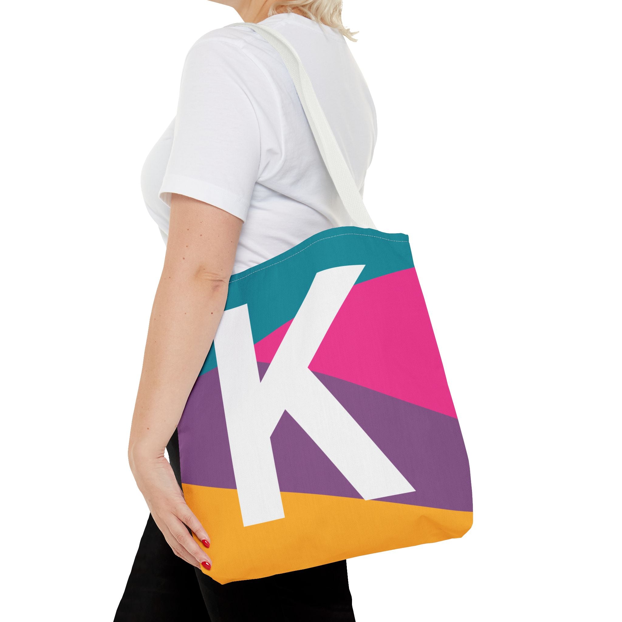 Monogram 'K' Colorblock Tote Bag — Personalized Initial K Shoulder Tote