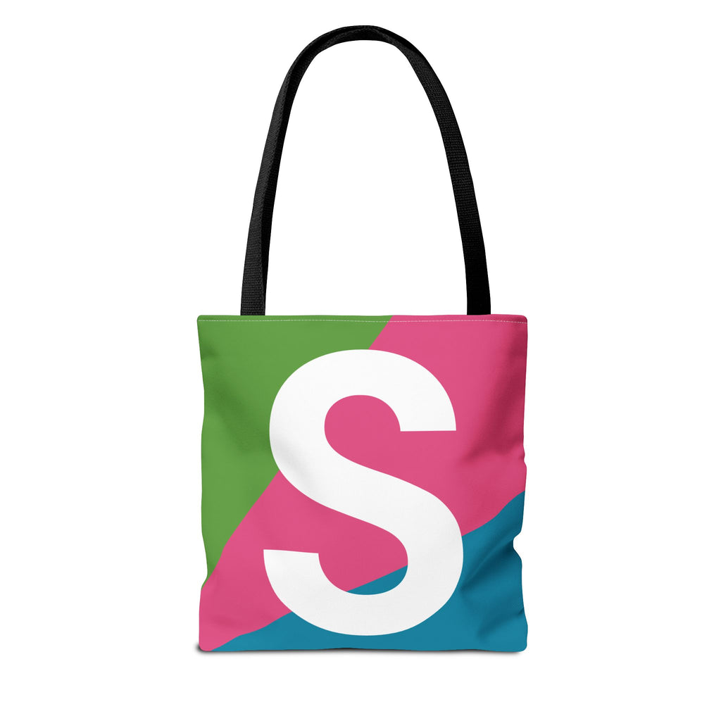 Monogram 'S' Colorblock Tote Bag — Personalized Initial S Shoulder Tote