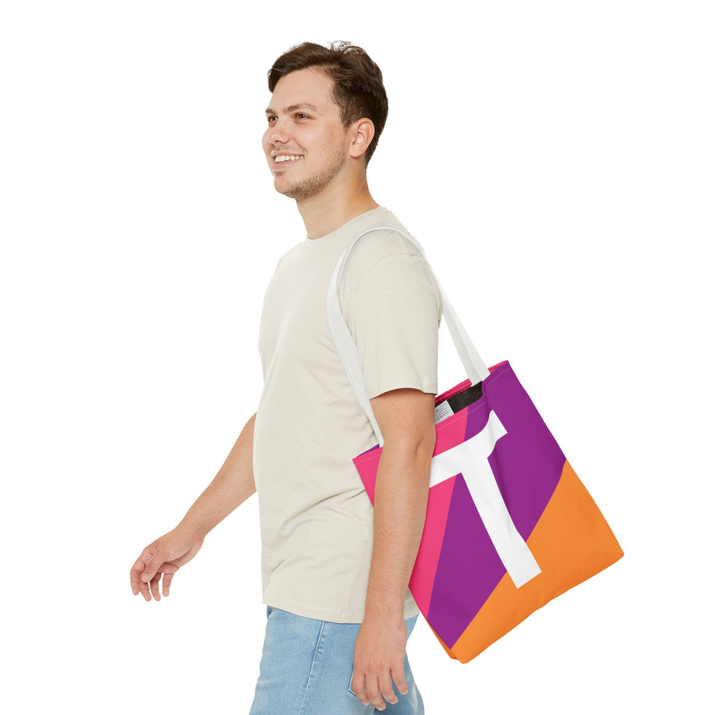 Monogram 'T' Colorblock Tote Bag — Personalized Initial T Shoulder Tote