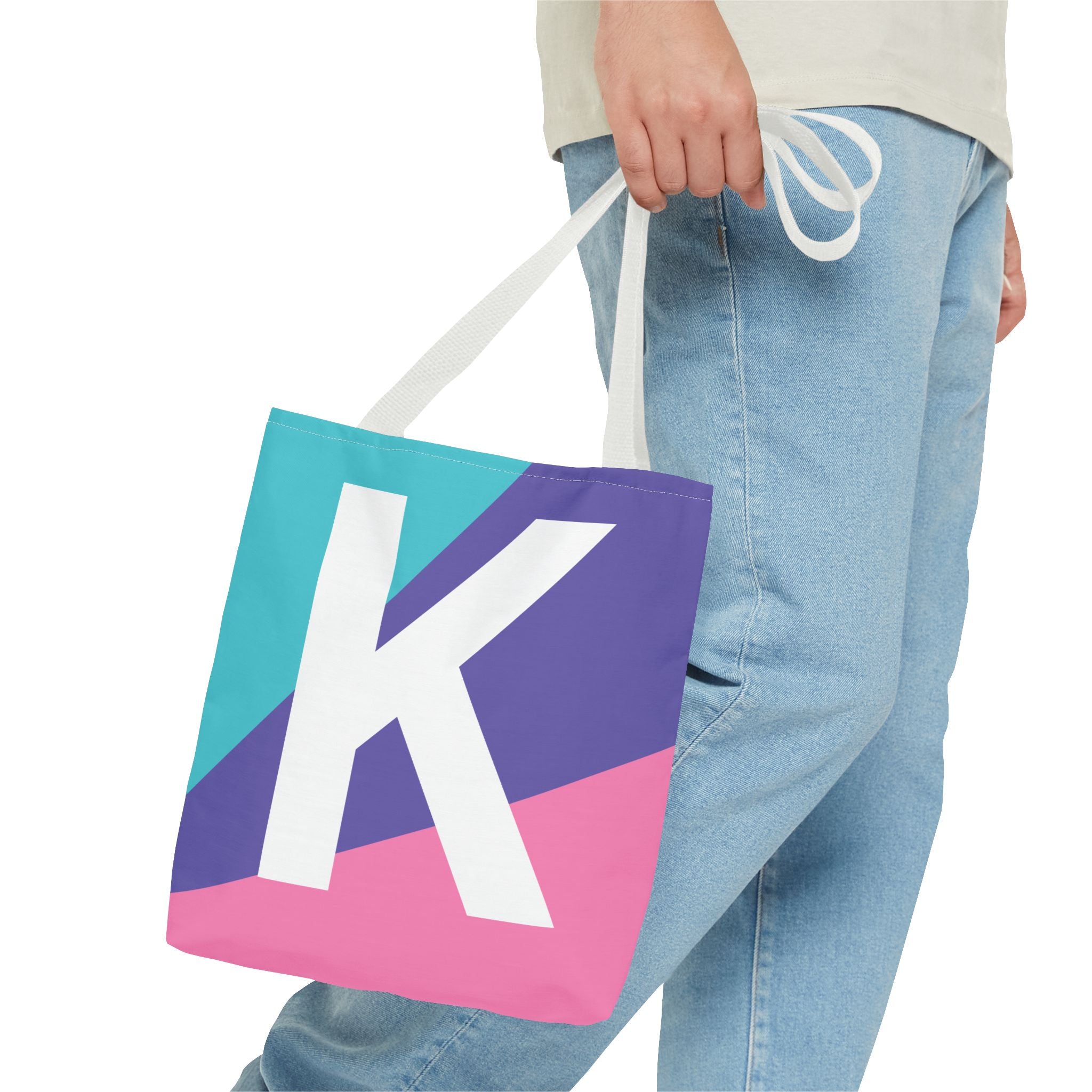 Monogram 'K' Colorblock Tote Bag — Personalized Initial K Shoulder Tote