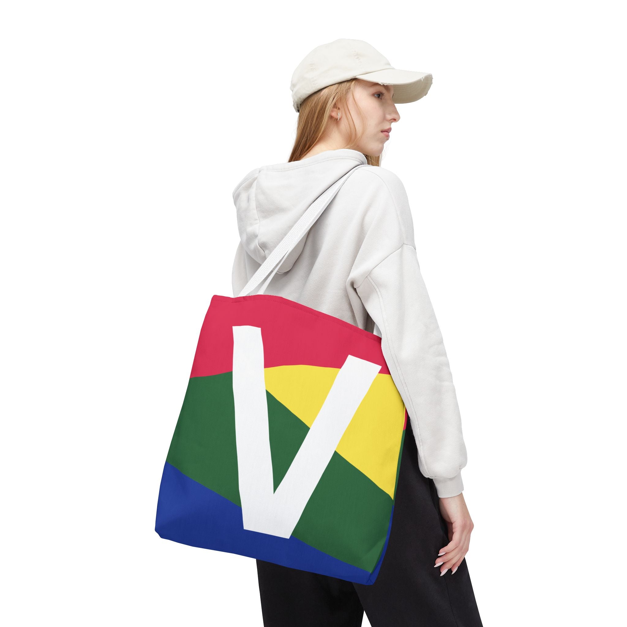 Monogram 'V' Colorblock Tote Bag — Personalized Initial V Shoulder Tote