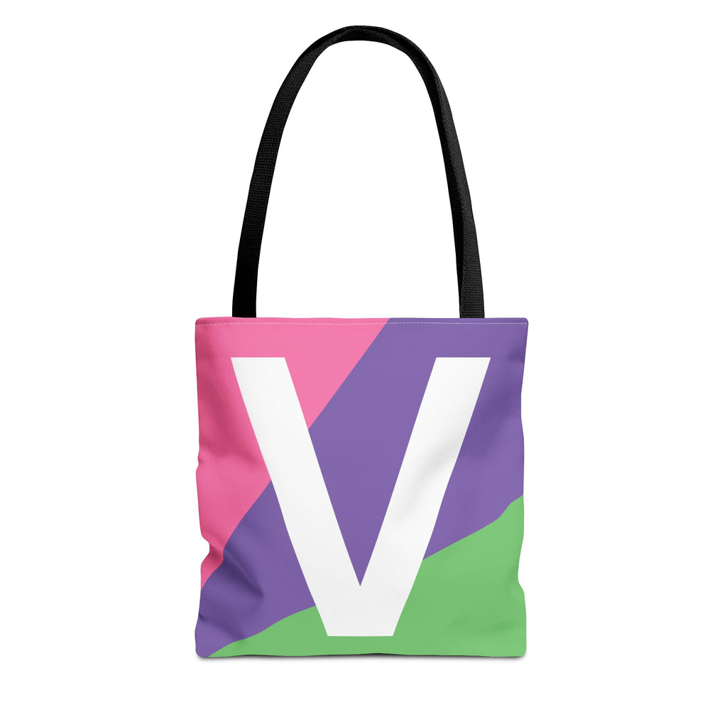 Monogram 'V' Colorblock Tote Bag — Personalized Initial V Shoulder Tote