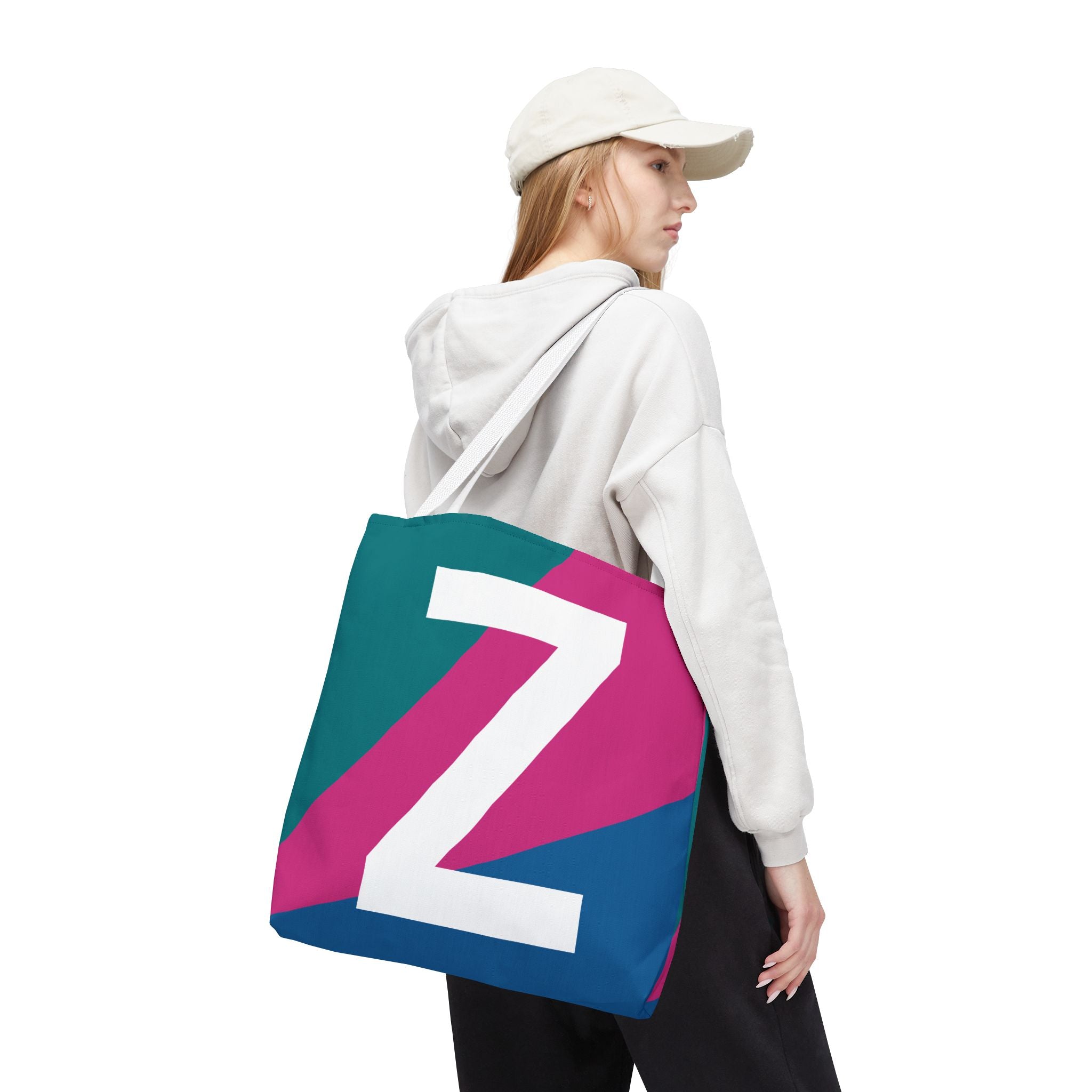 Monogram 'Z' Colorblock Tote Bag — Personalized Initial Z Shoulder Tote