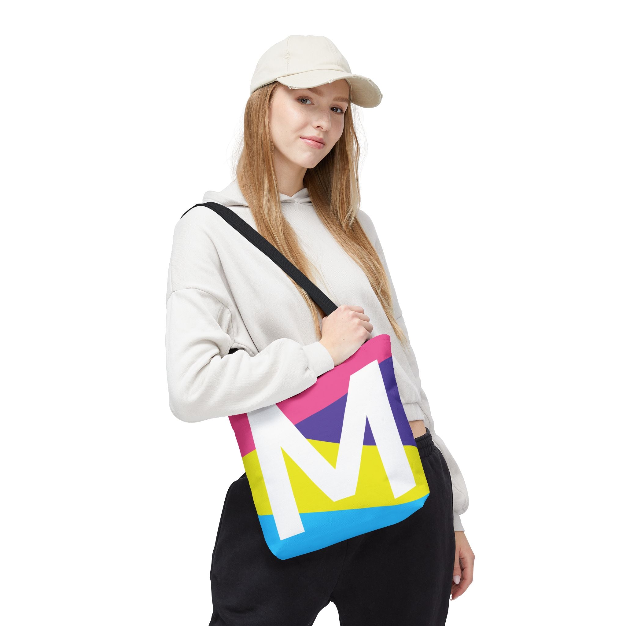 Monogram 'M' Colorblock Tote Bag — Personalized Initial M Shoulder Tote