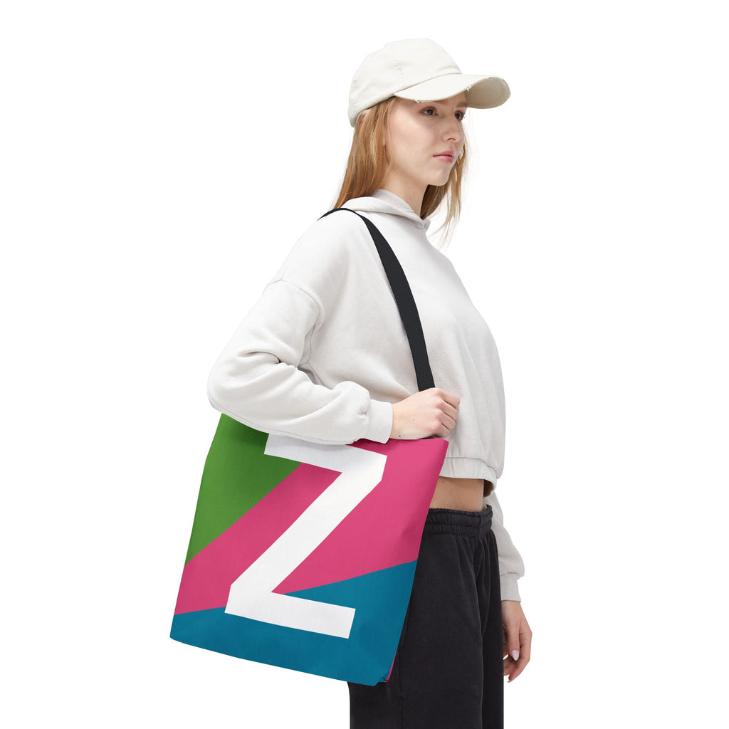 Monogram 'Z' Colorblock Tote Bag — Personalized Initial Z Shoulder Tote