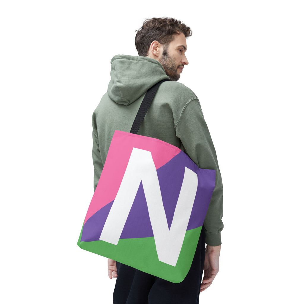 Monogram 'N' Colorblock Tote Bag — Personalized Initial N Shoulder Tote