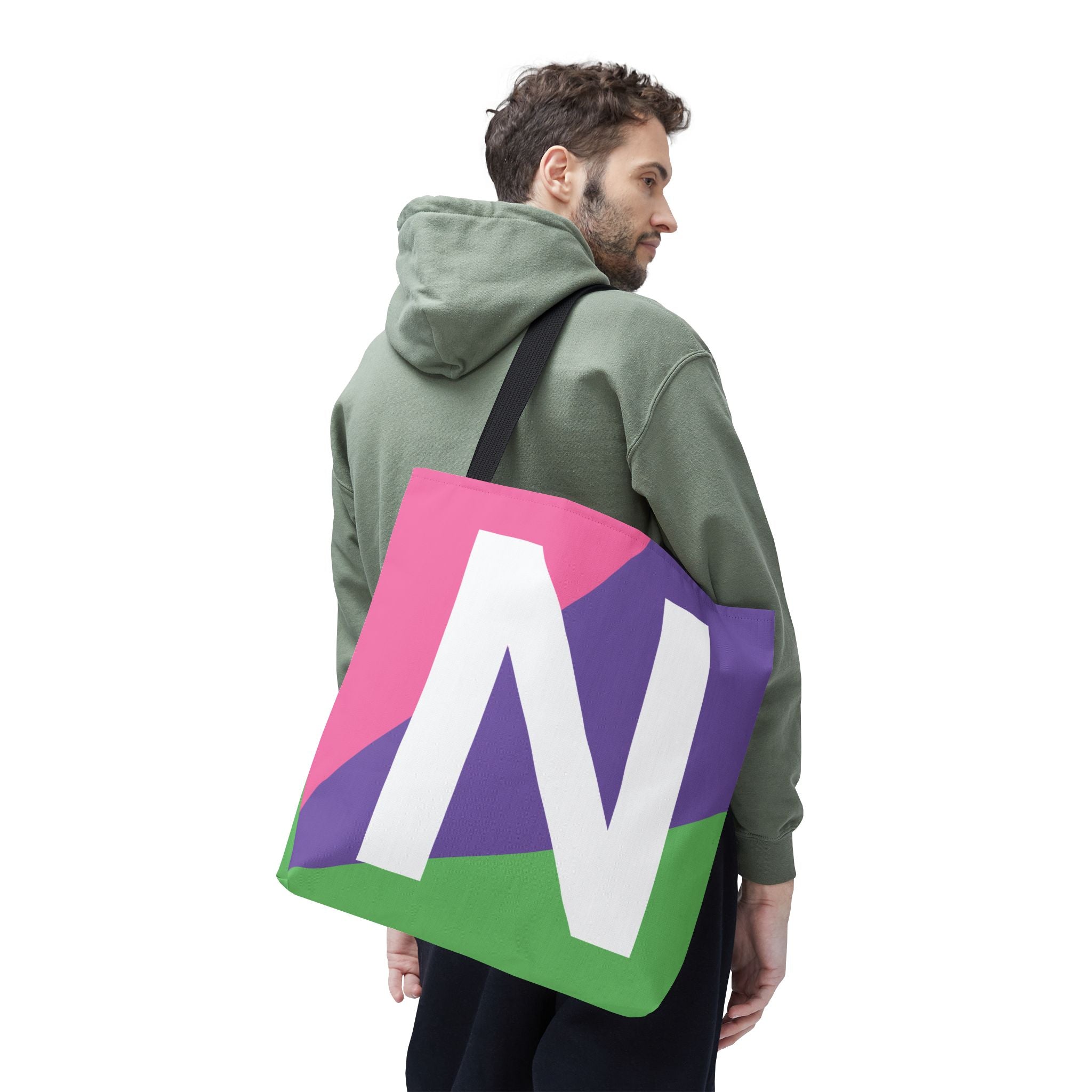 Monogram 'N' Colorblock Tote Bag — Personalized Initial N Shoulder Tote