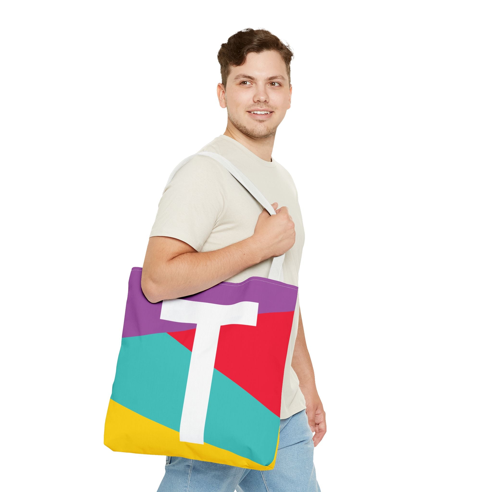 Monogram 'T' Colorblock Tote Bag — Personalized Initial T Shoulder Tote