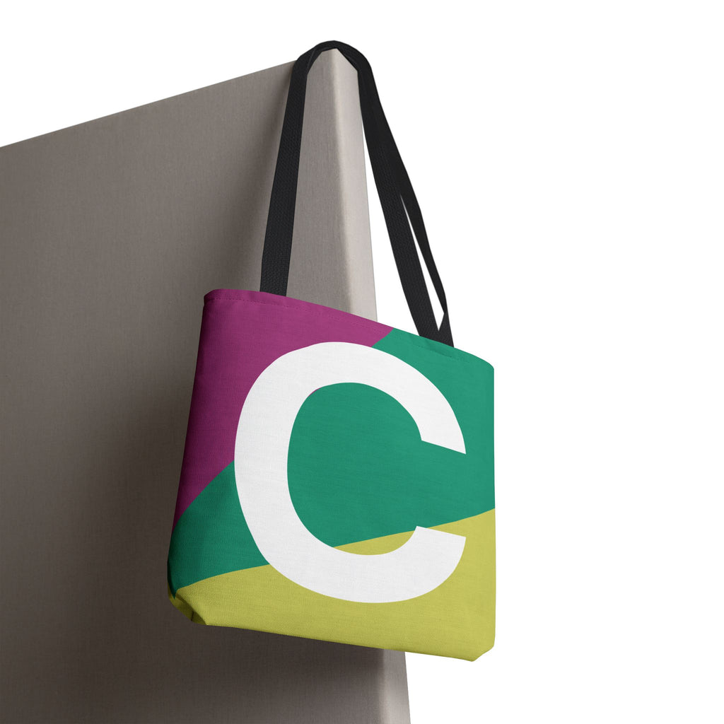Monogram 'C' Colorblock Tote Bag — Personalized Initial C Shoulder Tote
