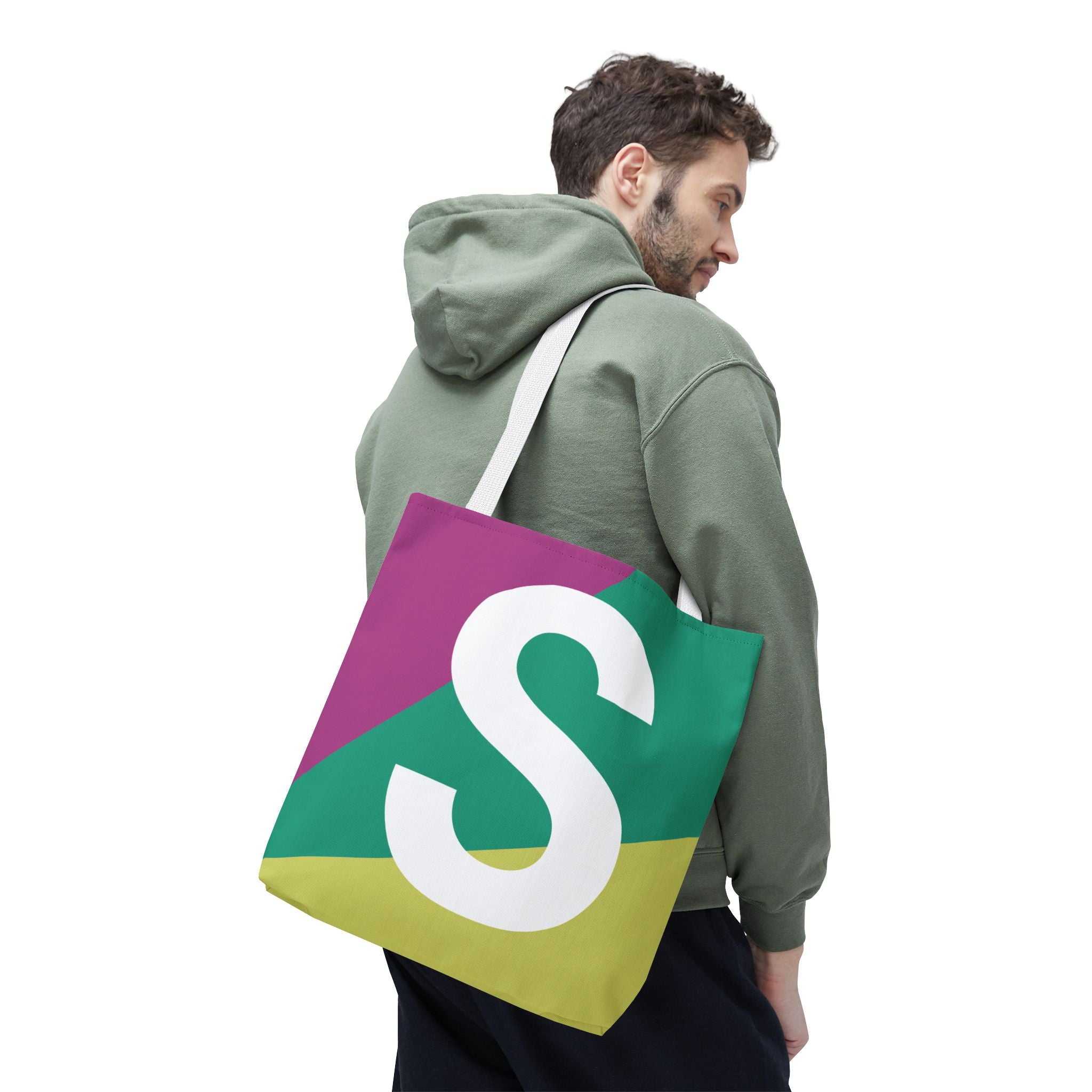 Monogram 'S' Colorblock Tote Bag — Personalized Initial S Shoulder Tote