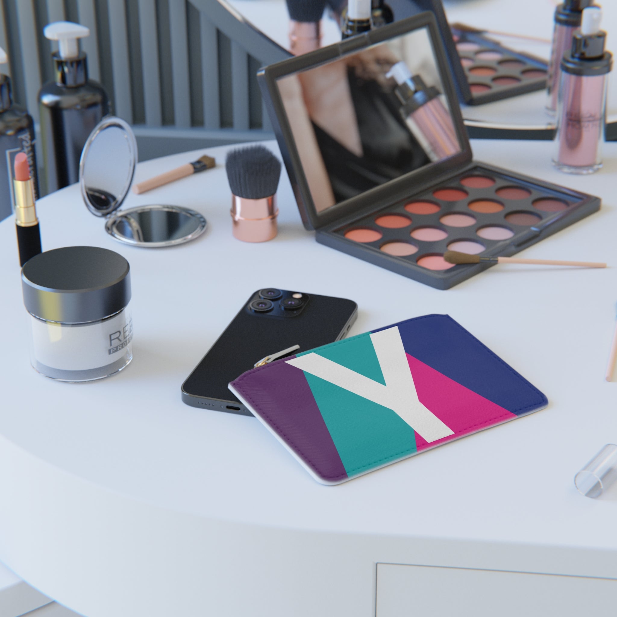 Initial Y Mini Clutch — Colorblock Monogram Wristlet Wallet
