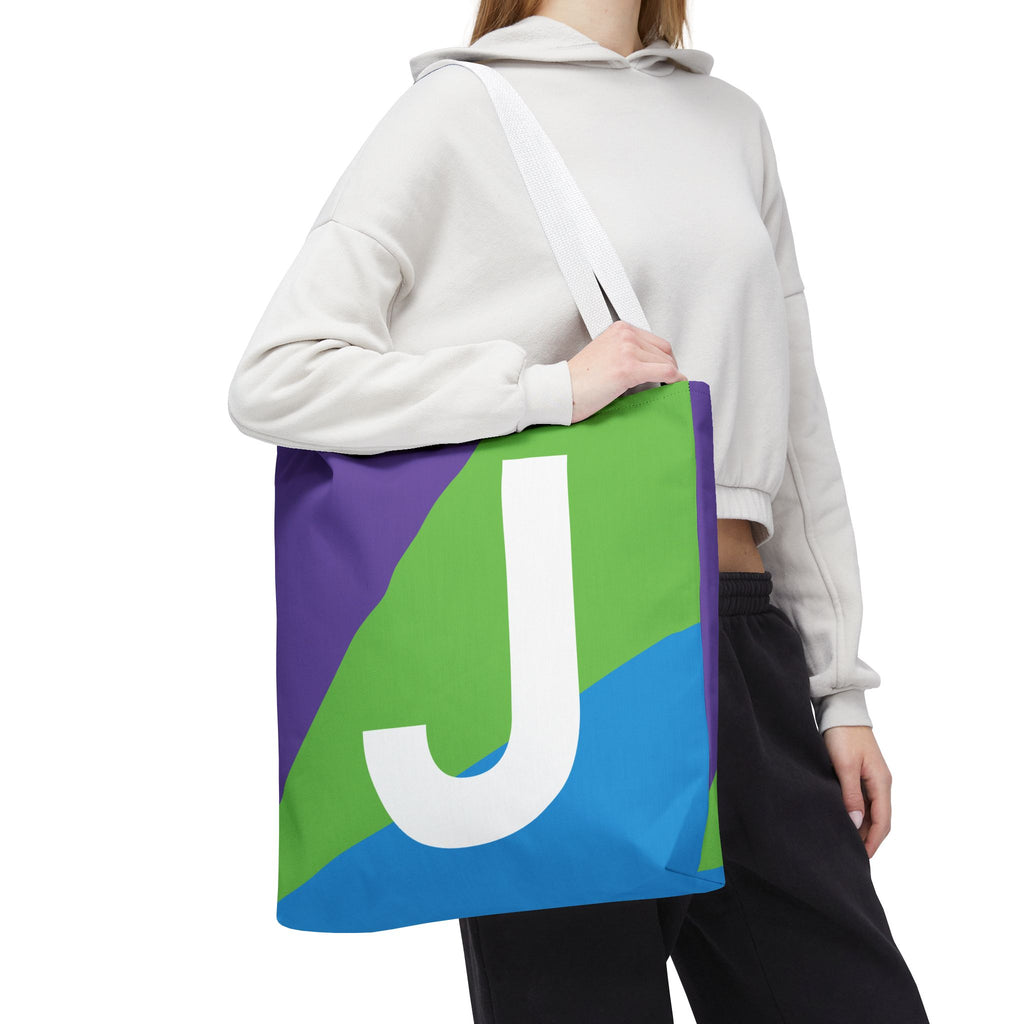 Monogram 'J' Colorblock Tote Bag — Personalized Initial J Shoulder Tote