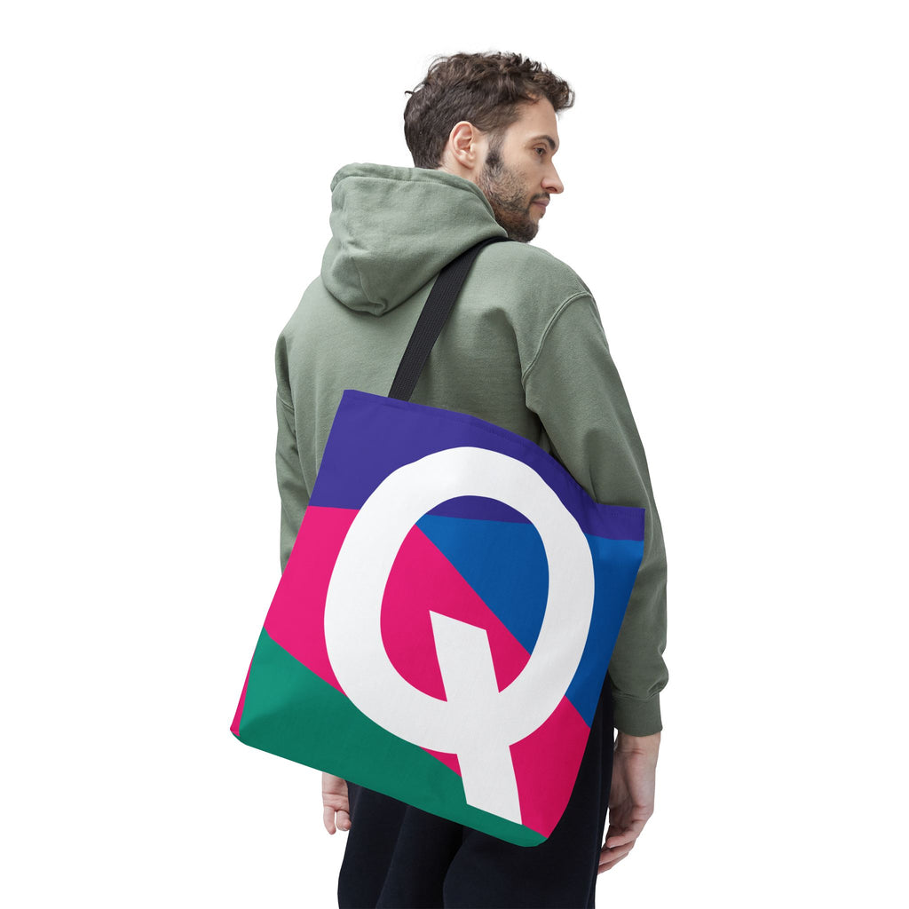 Monogram 'Q' Colorblock Tote Bag — Personalized Initial Q Shoulder Tote