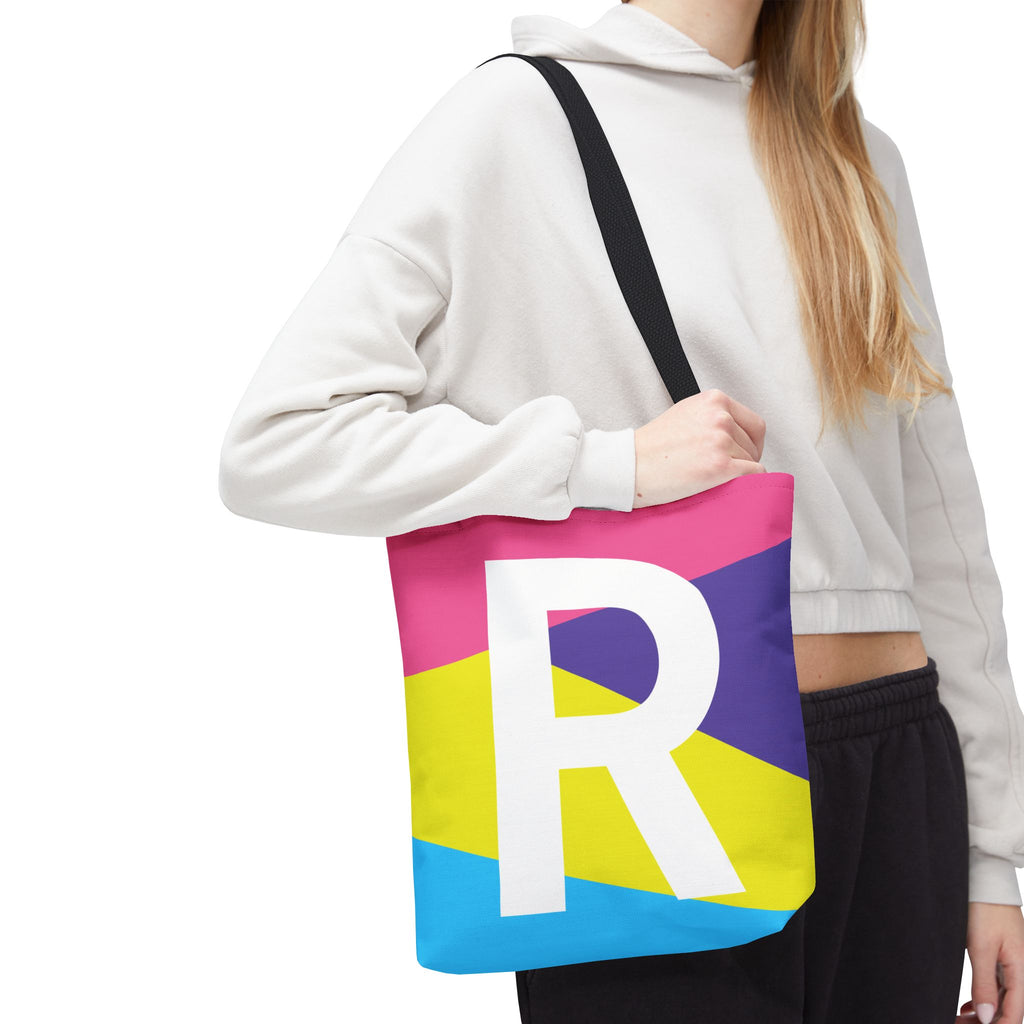 Monogram 'R' Colorblock Tote Bag — Personalized Initial R Shoulder Tote
