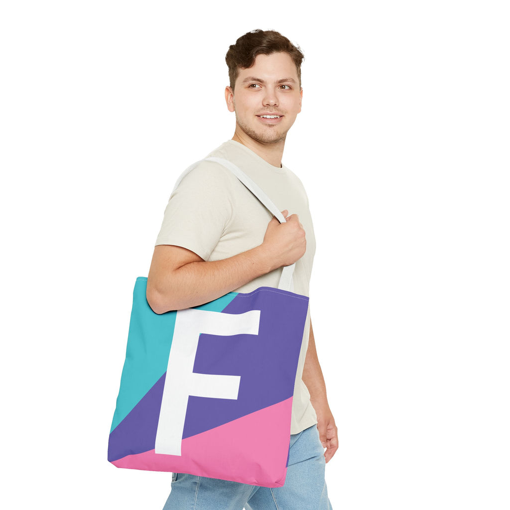 Monogram 'F' Colorblock Tote Bag — Personalized Initial F Shoulder Tote