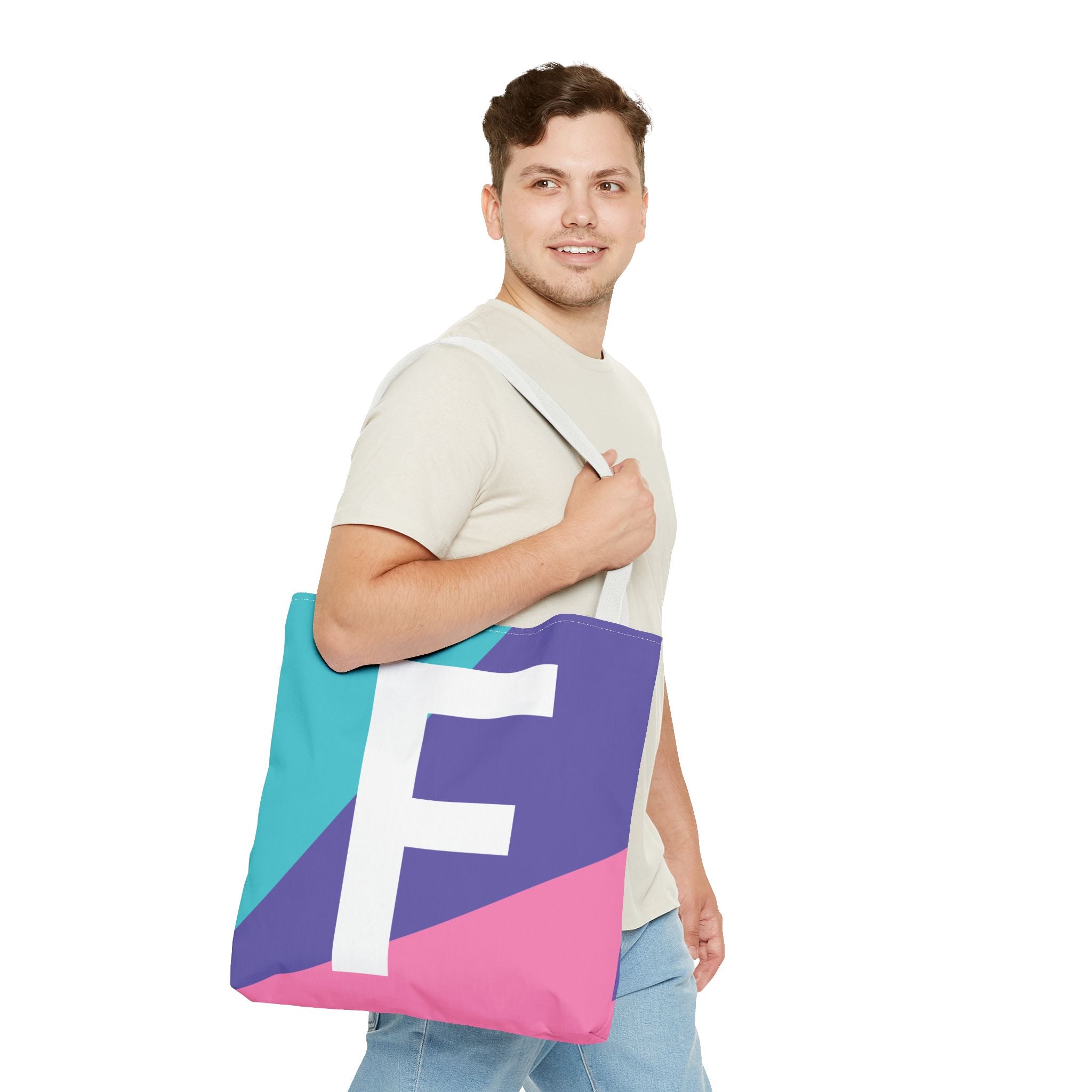 Monogram 'F' Colorblock Tote Bag — Personalized Initial F Shoulder Tote