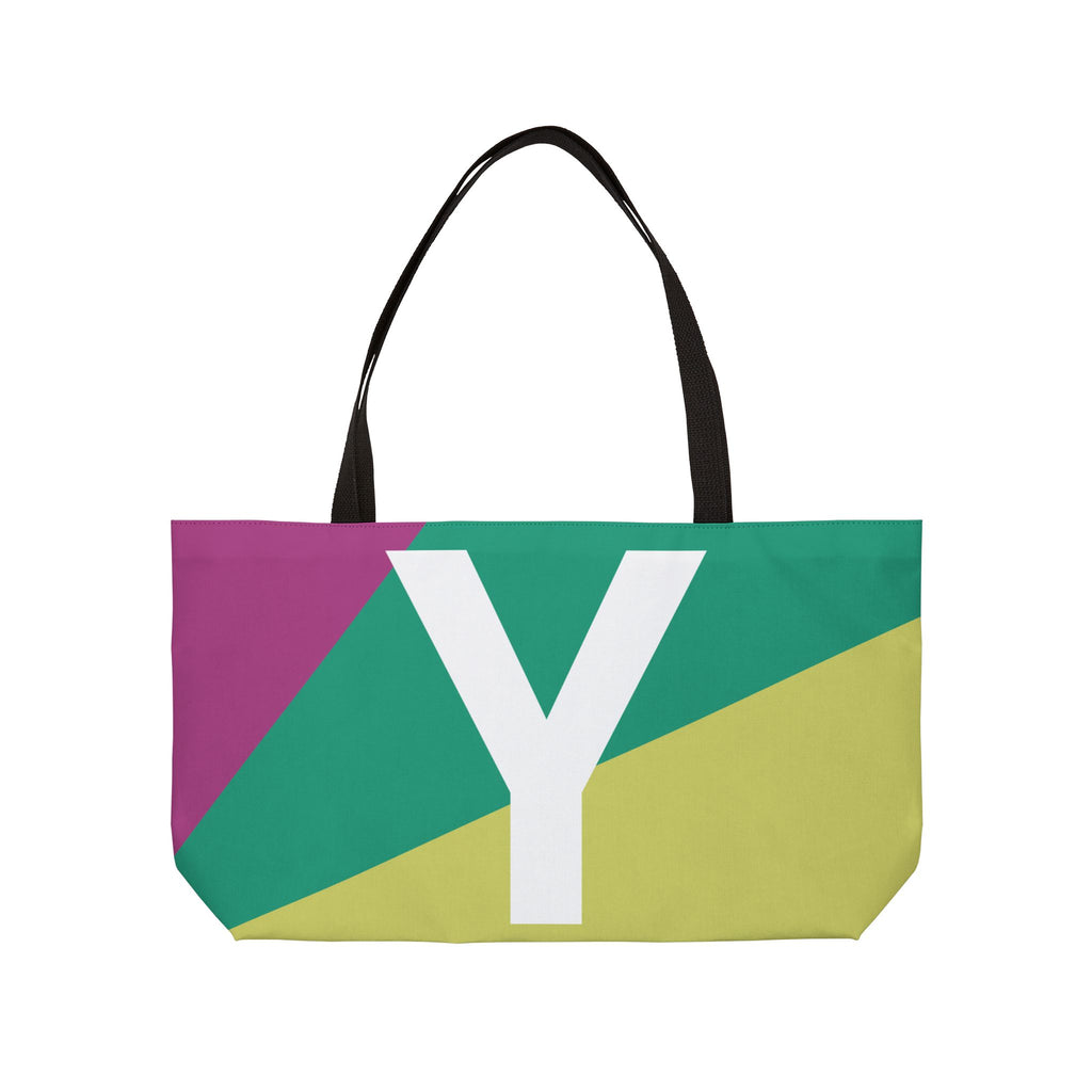 Personalized 'Y' Colorblock Tote Bag — Monogram Weekender Tote