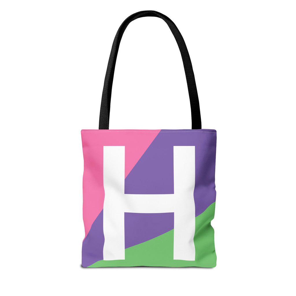 Monogram 'H' Colorblock Tote Bag — Personalized Initial H Shoulder Tote