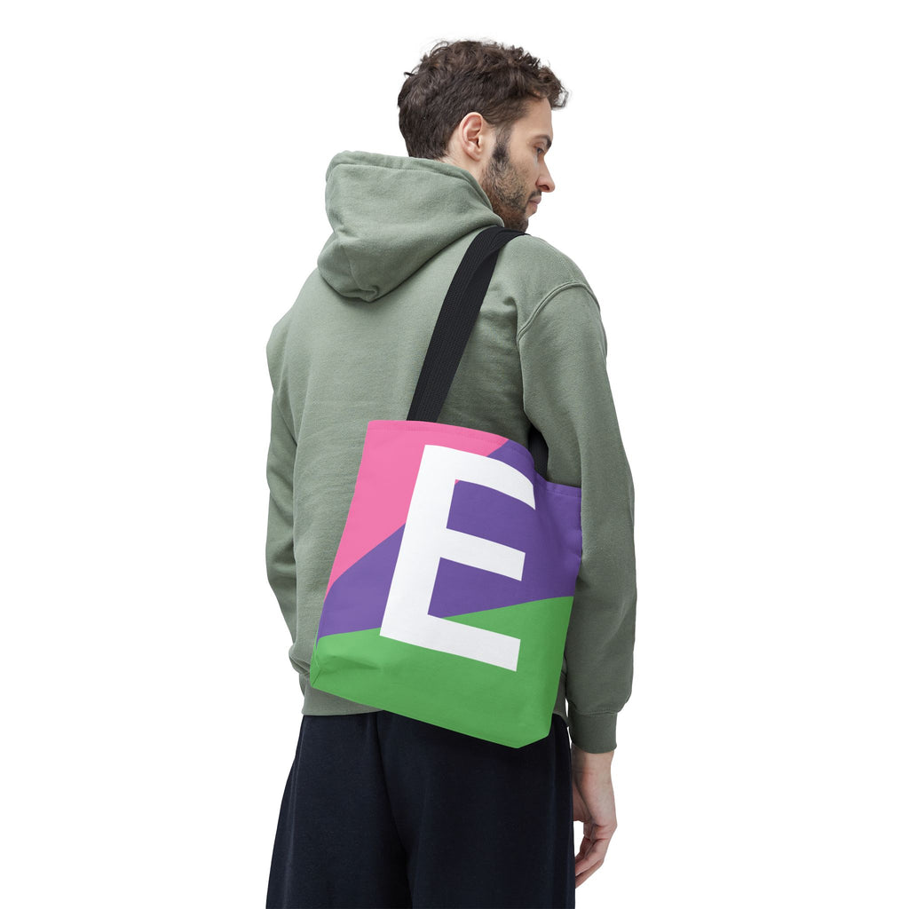 Monogram 'E' Colorblock Tote Bag — Personalized Initial E Shoulder Tote