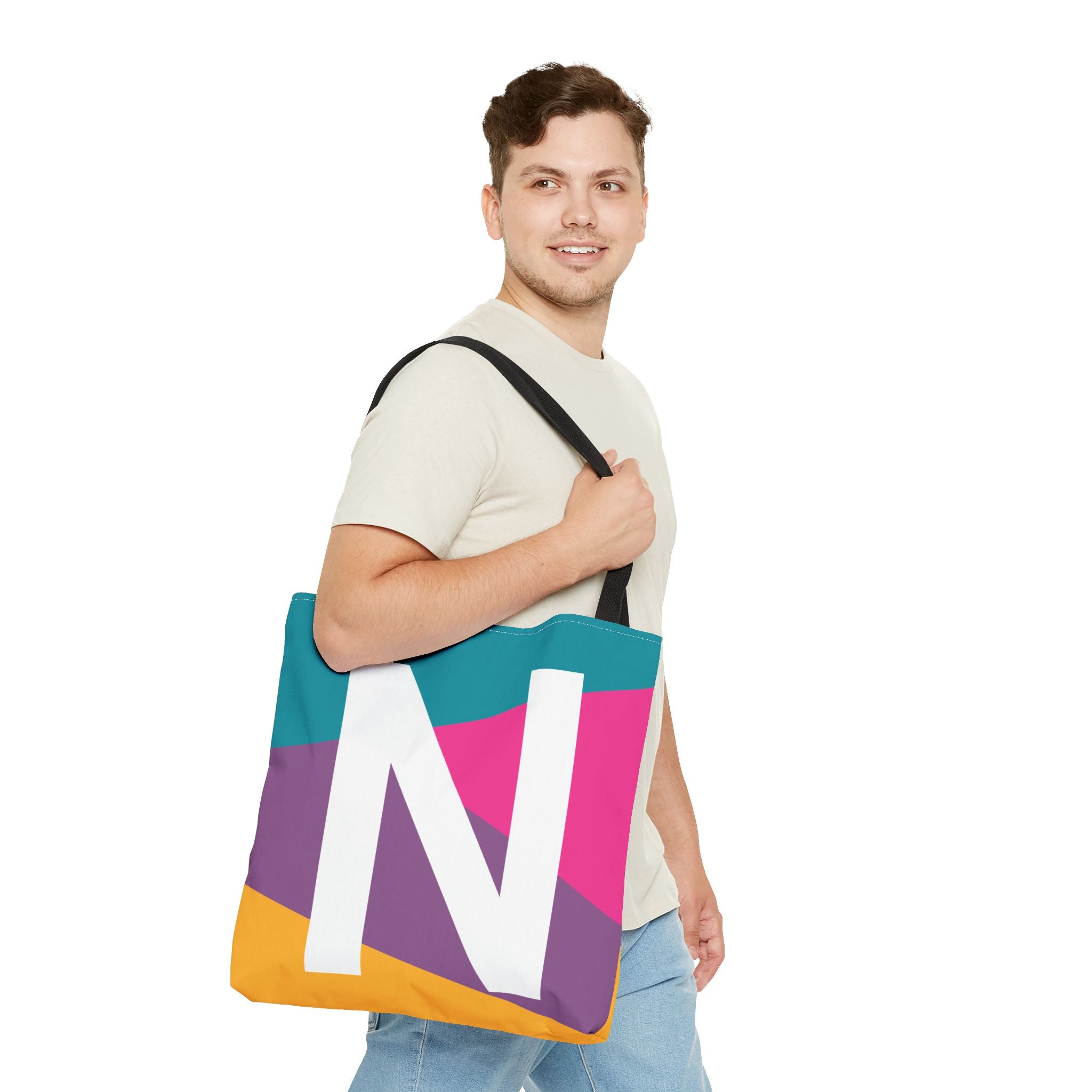 Monogram 'N' Colorblock Tote Bag — Personalized Initial N Shoulder Tote
