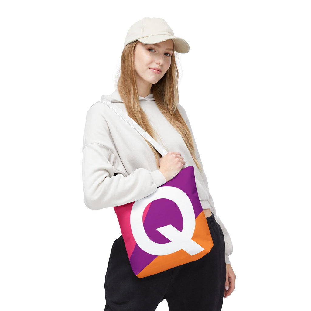 Monogram 'Q' Colorblock Tote Bag — Personalized Initial Q Shoulder Tote