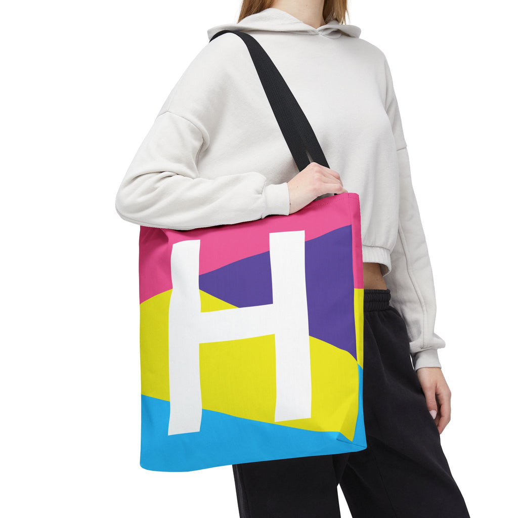 Monogram 'H' Colorblock Tote Bag — Personalized Initial H Shoulder Tote