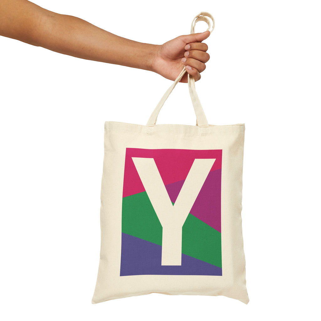 Initial Y Colorblock Canvas Tote Bag — Monogram Letter Y Reusable Grocery Tote