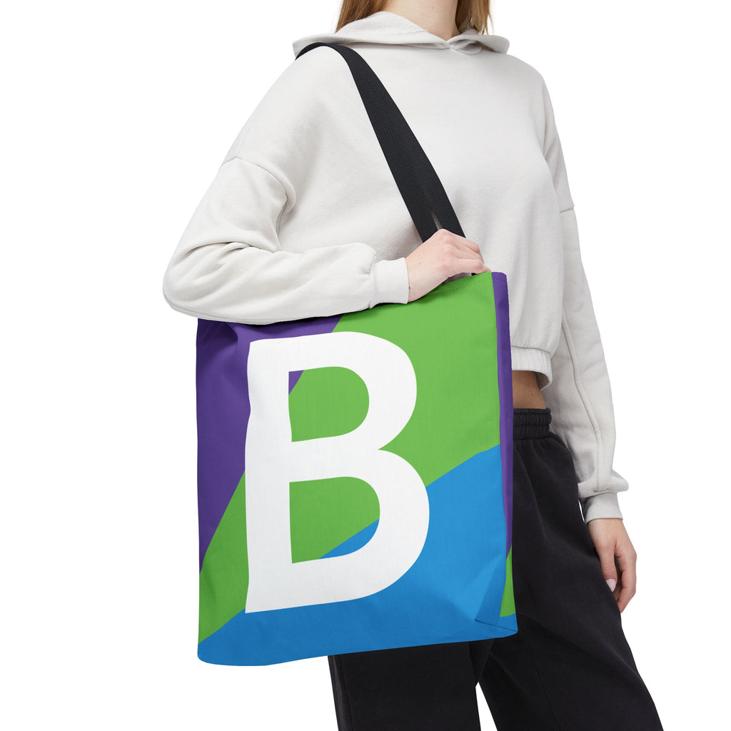 Monogram 'B' Colorblock Tote Bag — Personalized Initial B Shoulder Tote