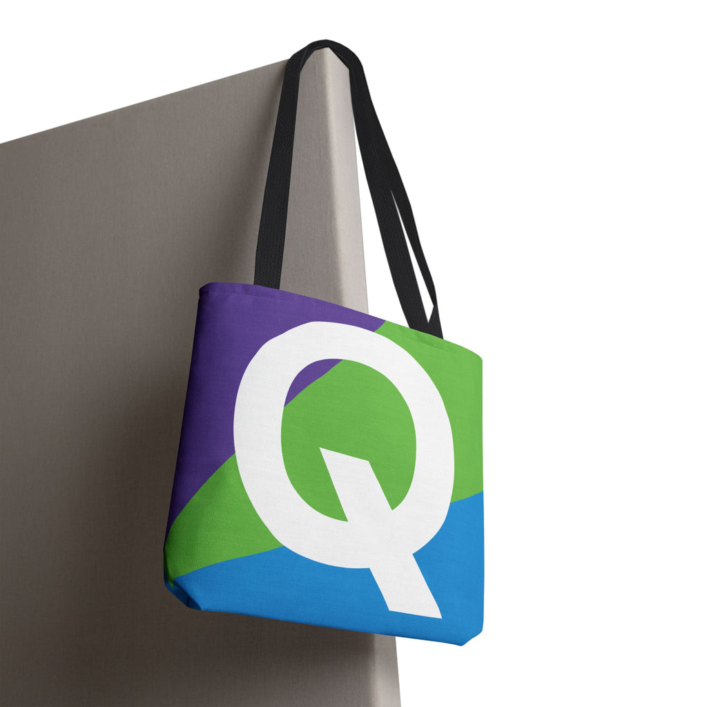 Monogram 'Q' Colorblock Tote Bag — Personalized Initial Q Shoulder Tote