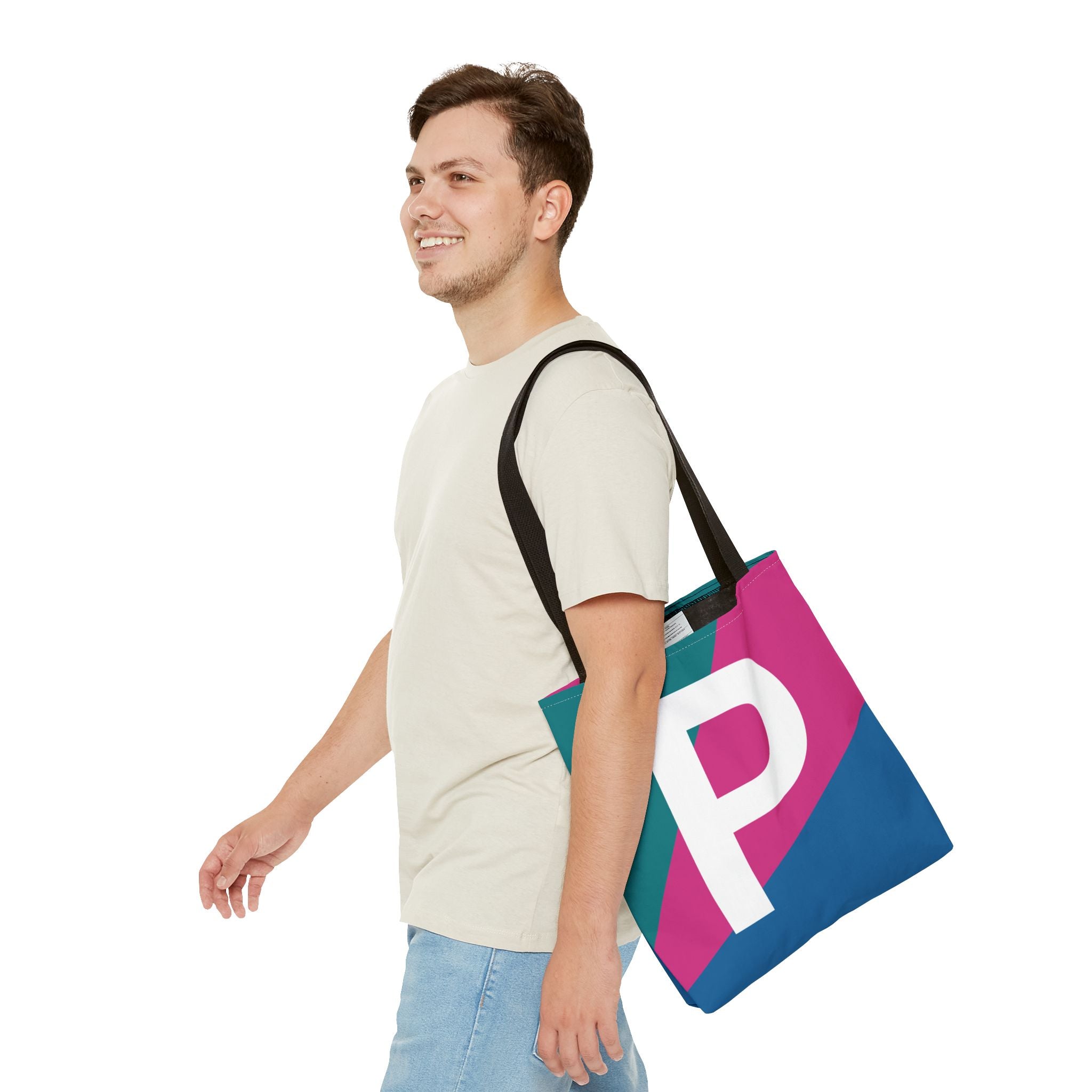 Monogram 'P' Colorblock Tote Bag — Personalized Initial P Shoulder Tote