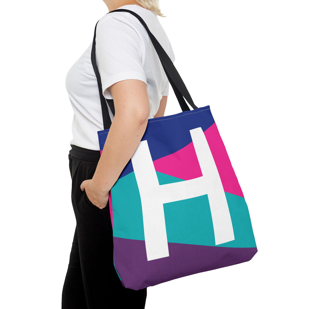 Monogram 'H' Colorblock Tote Bag — Personalized Initial H Shoulder Tote