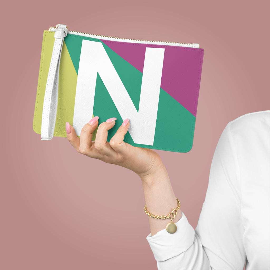 Monogram 'N' Colorblock Clutch Bag — Bold Geometric Wristlet for Everyday & Gifts