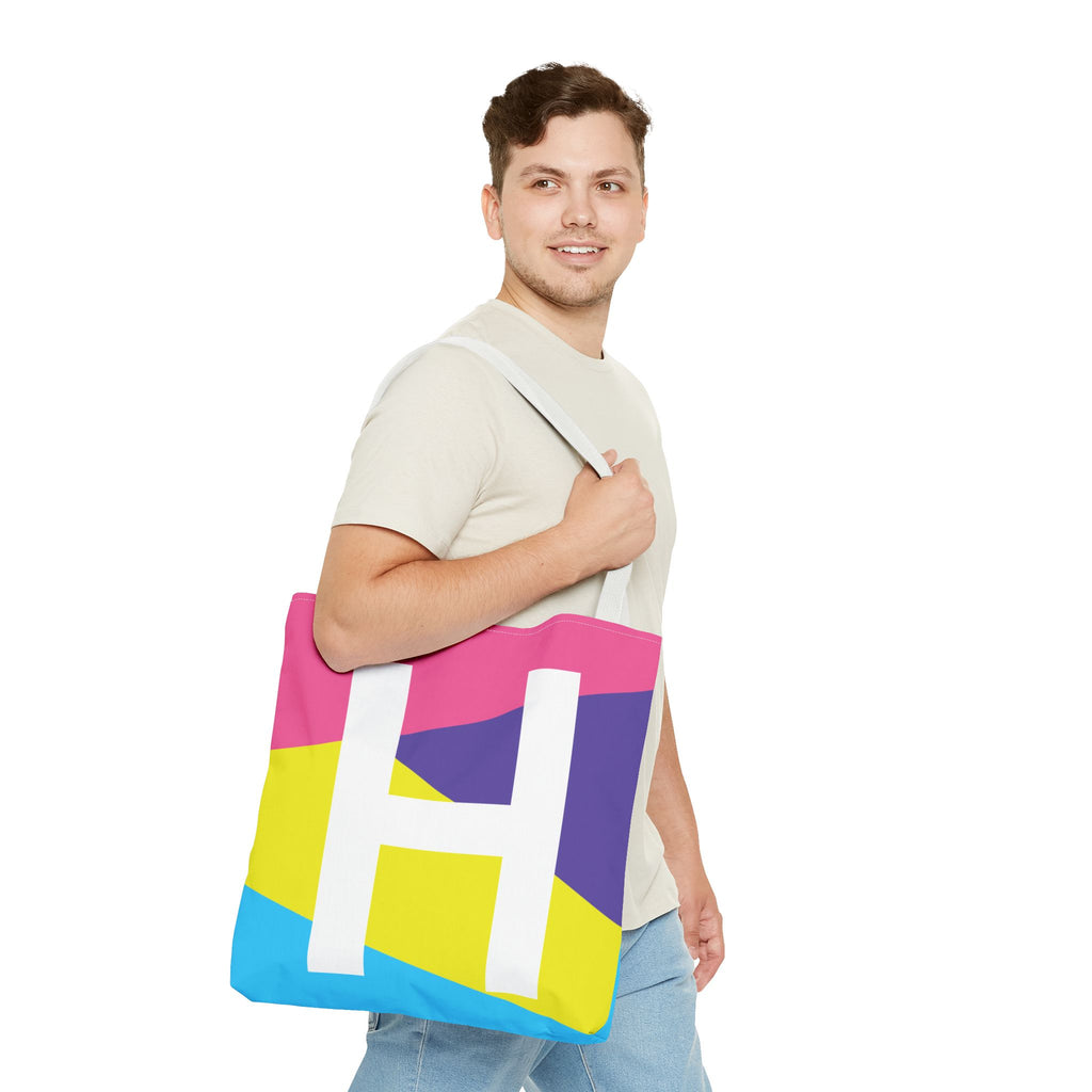 Monogram 'H' Colorblock Tote Bag — Personalized Initial H Shoulder Tote