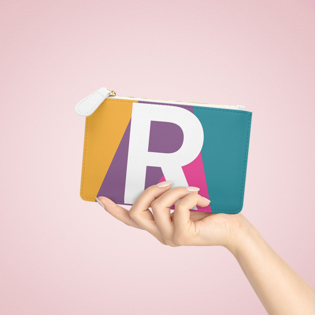 Initial R Mini Clutch — Colorblock Monogram Wristlet Wallet