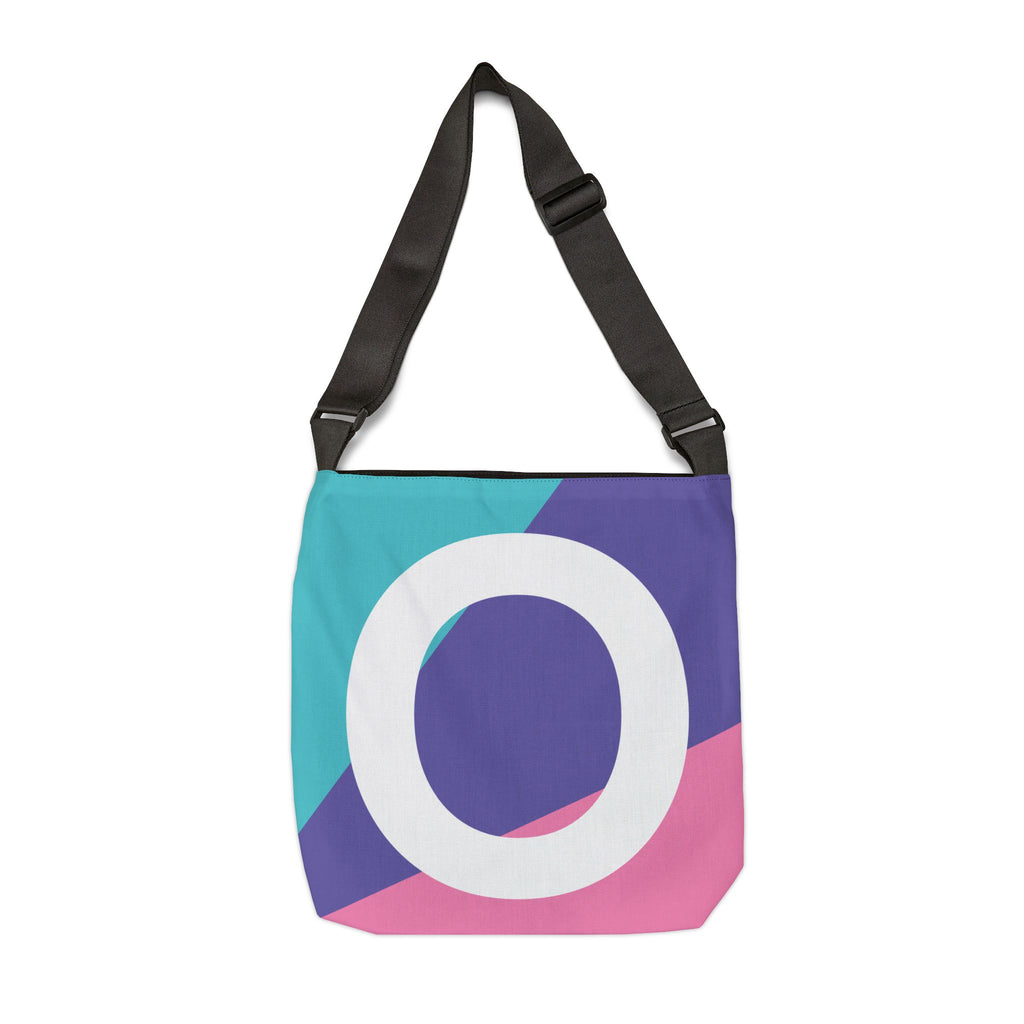 Initial Letter 'O' Colorblock Adjustable Tote Bag — Monogram Alphabet Shoulder Bag