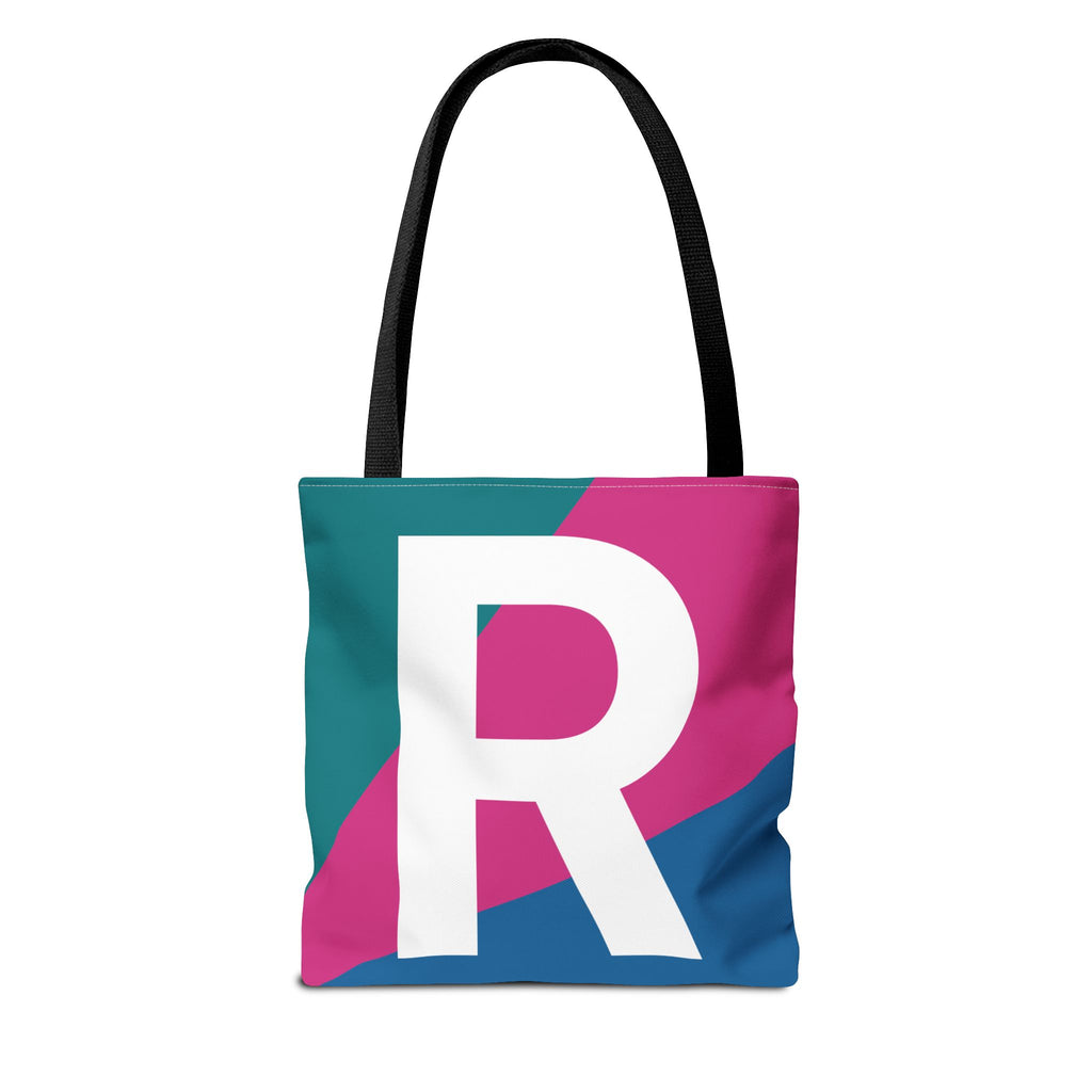 Monogram 'R' Colorblock Tote Bag — Personalized Initial R Shoulder Tote