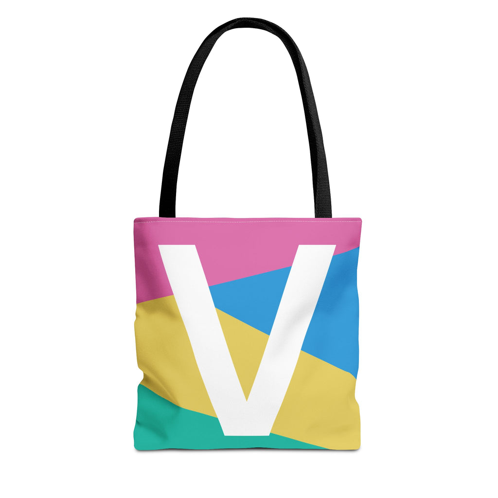 Monogram 'V' Colorblock Tote Bag — Personalized Initial V Shoulder Tote