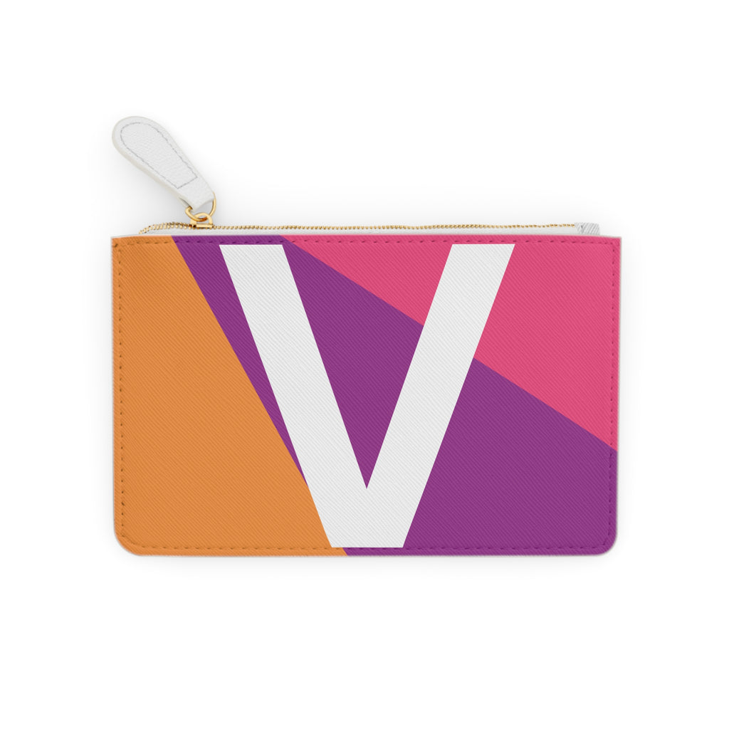 Initial V Mini Clutch — Colorblock Monogram Wristlet Wallet