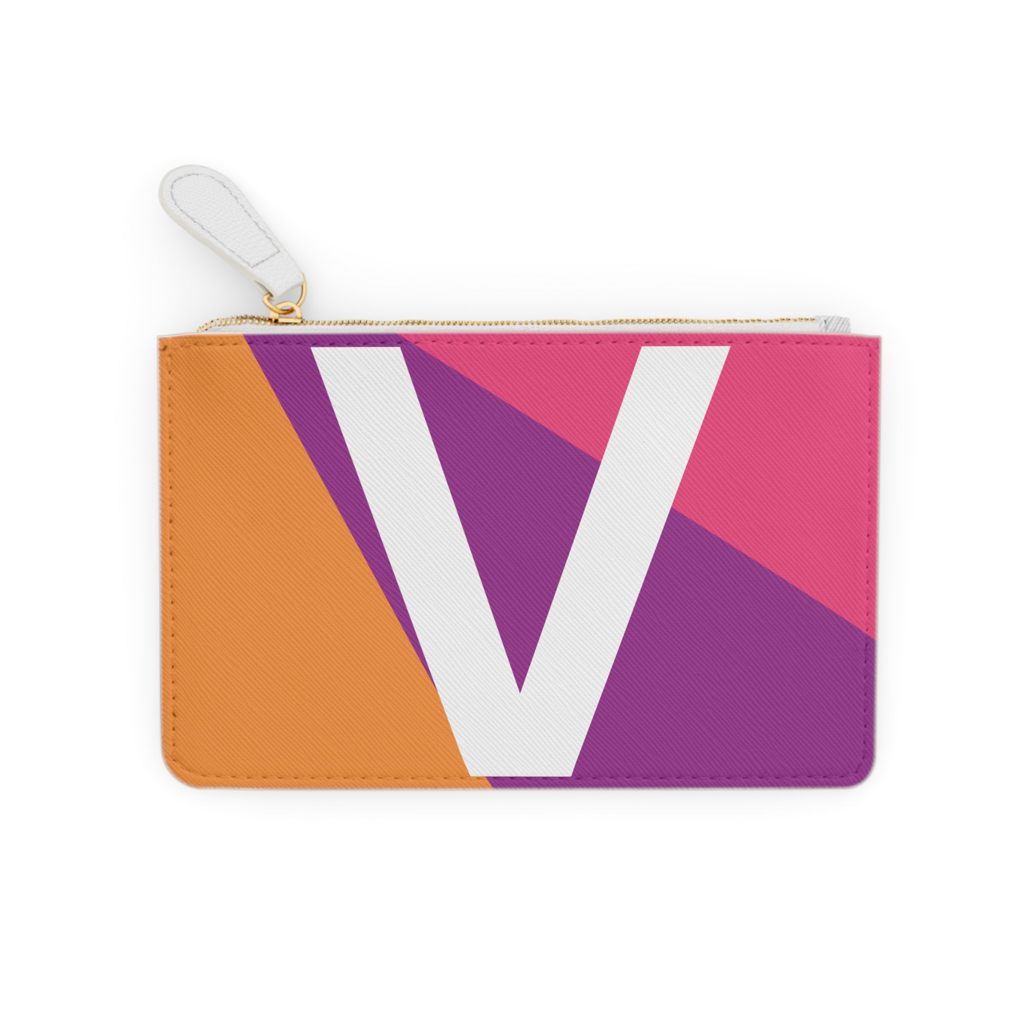 Initial V Mini Clutch — Colorblock Monogram Wristlet Wallet