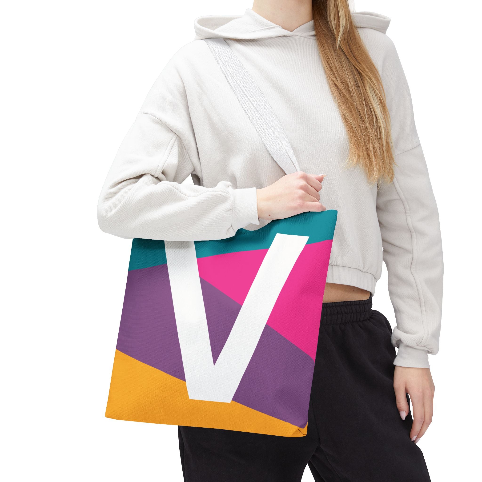 Monogram 'V' Colorblock Tote Bag — Personalized Initial V Shoulder Tote