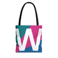 Monogram 'W' Colorblock Tote Bag — Personalized Initial W Shoulder Tote