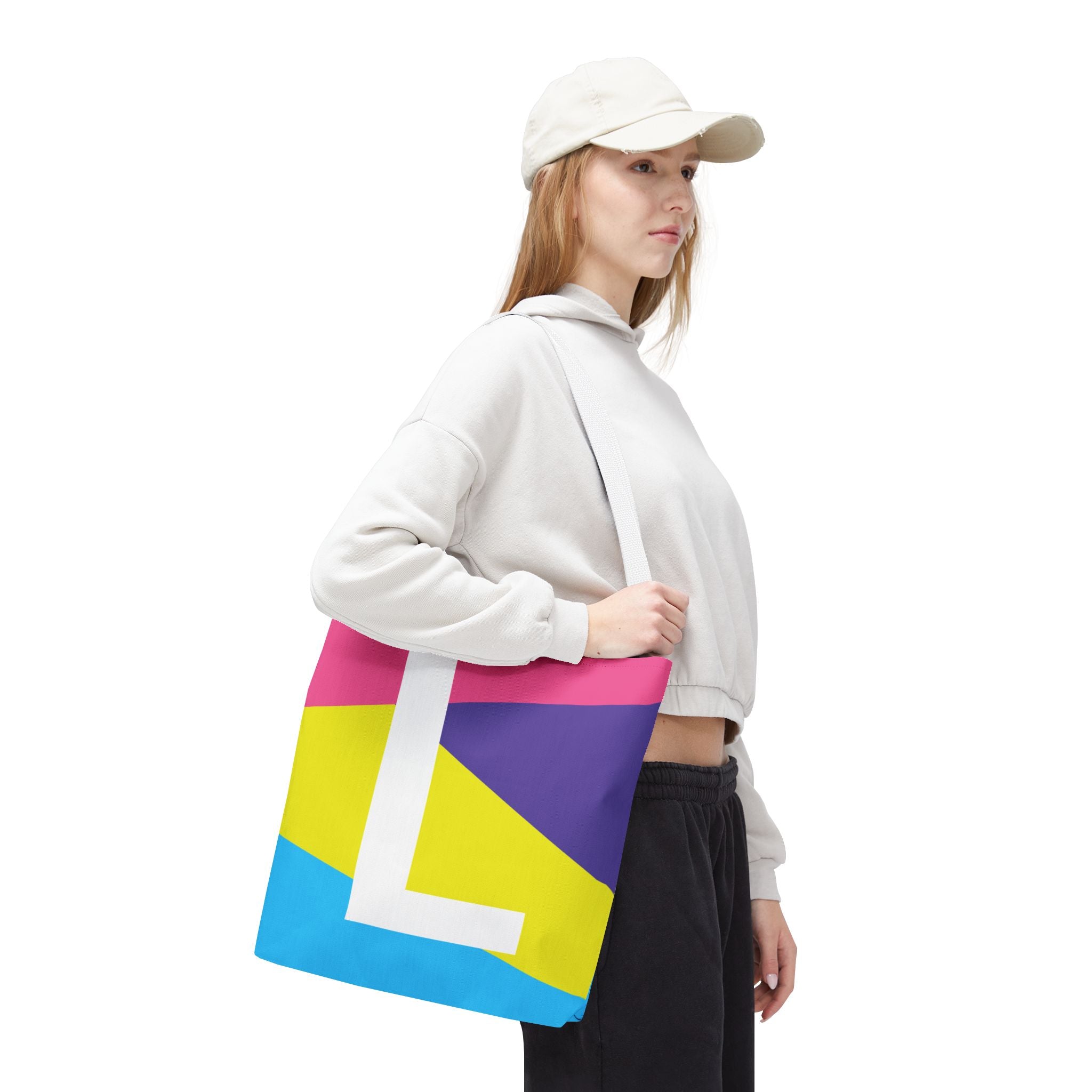 Monogram 'L' Colorblock Tote Bag — Personalized Initial L Shoulder Tote