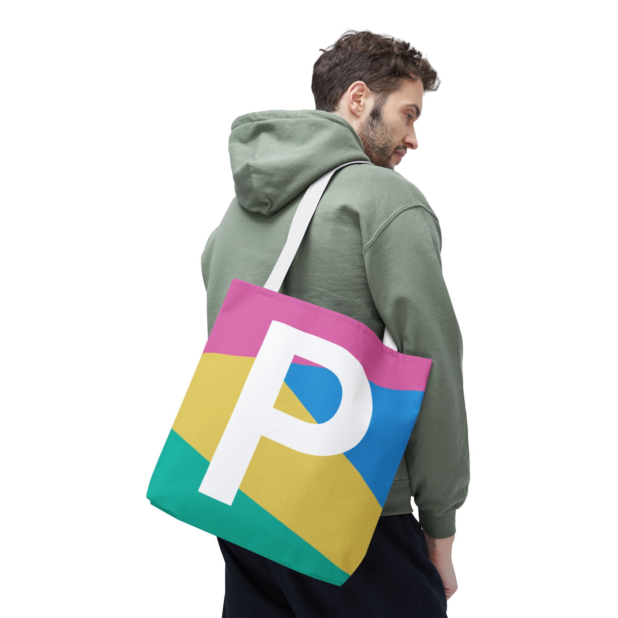 Monogram 'P' Colorblock Tote Bag — Personalized Initial P Shoulder Tote