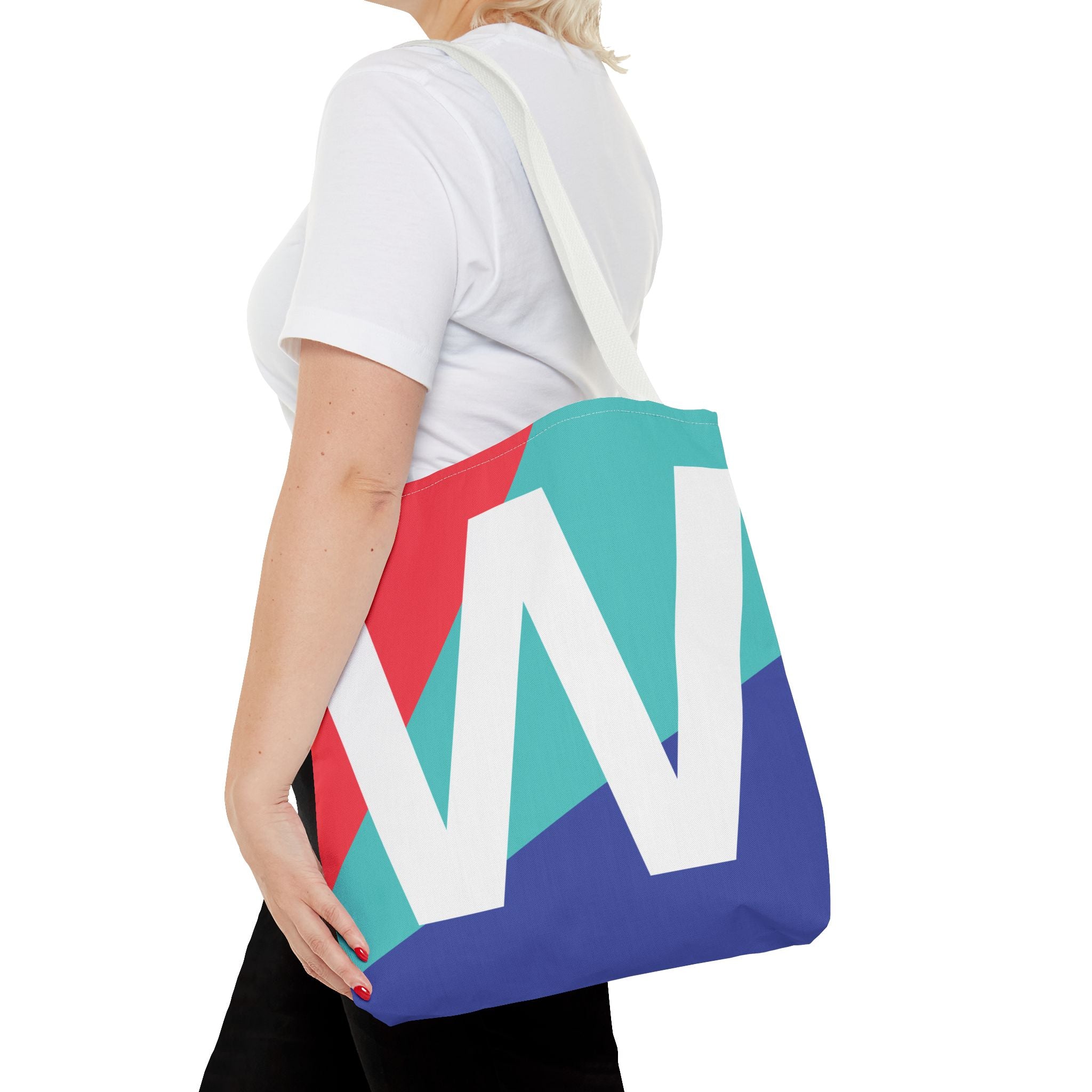 Monogram 'W' Colorblock Tote Bag — Personalized Initial W Shoulder Tote